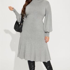 Fashion Nova Gray Long Sleeve Knit Dress